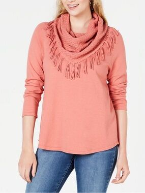 Style & Co Rust Cowl Neck Fringe Boho Sweater 💗
